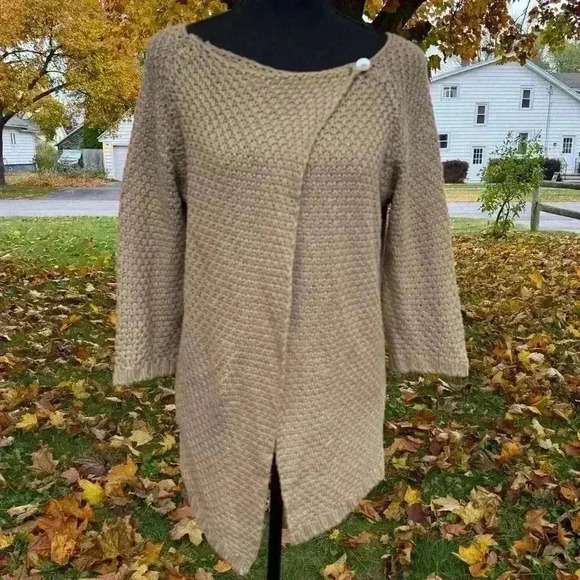 Berretti Made In Italy Beige Knitted Crossover Cardigan Sweater Women's Medium - Picture 1 of 6